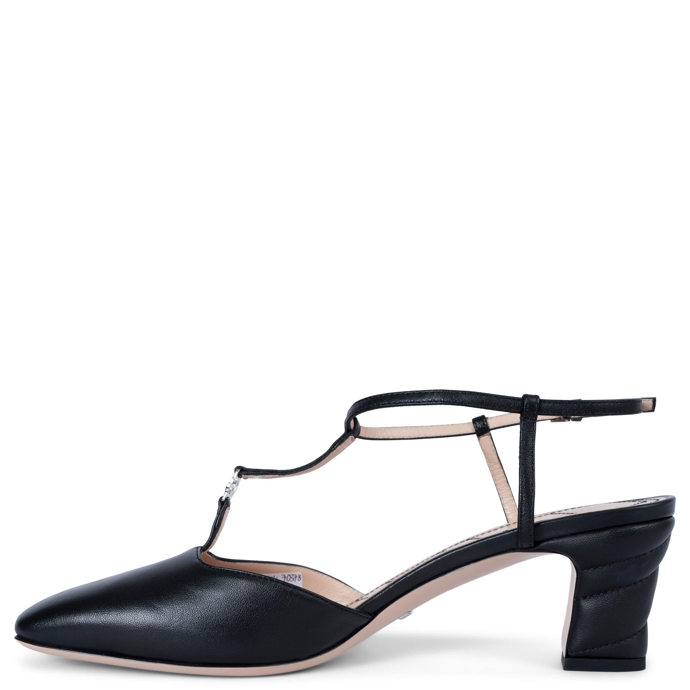 Black GUCCI black leather 2022 MARMONT 55 T-STRAP Pumps Shoes 40 For Sale