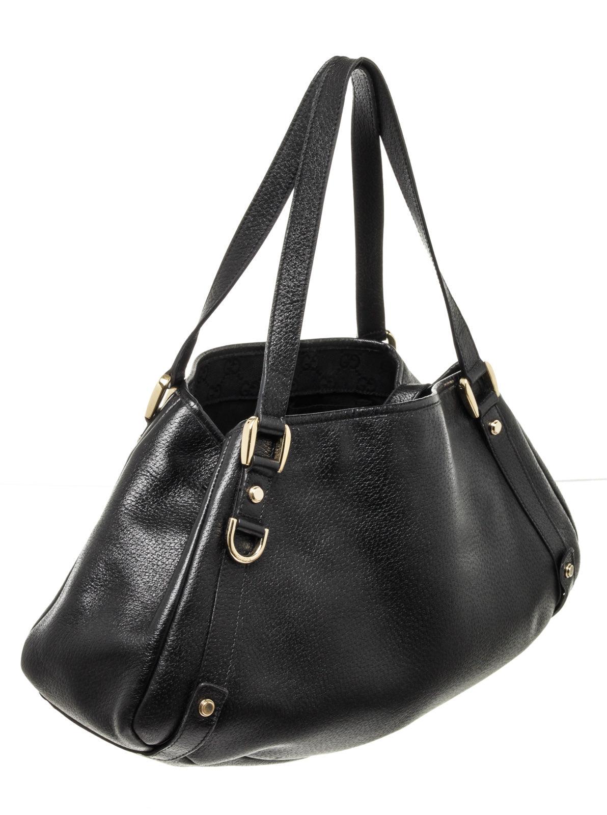 Gucci Black Leather Abbey Tote Bag with leather, gold-tone hardware In Good Condition In Irvine, CA