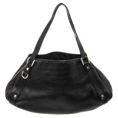 Gucci Black Leather Abbey Tote Bag with leather, gold-tone hardware