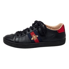 Gucci Black Leather Ace Bee Low Top Sneakers Size 36.5