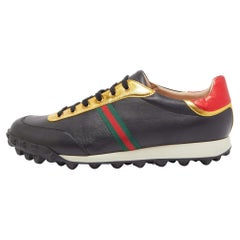 Gucci Black Leather Ace Football Low Top Sneakers Size 45.5