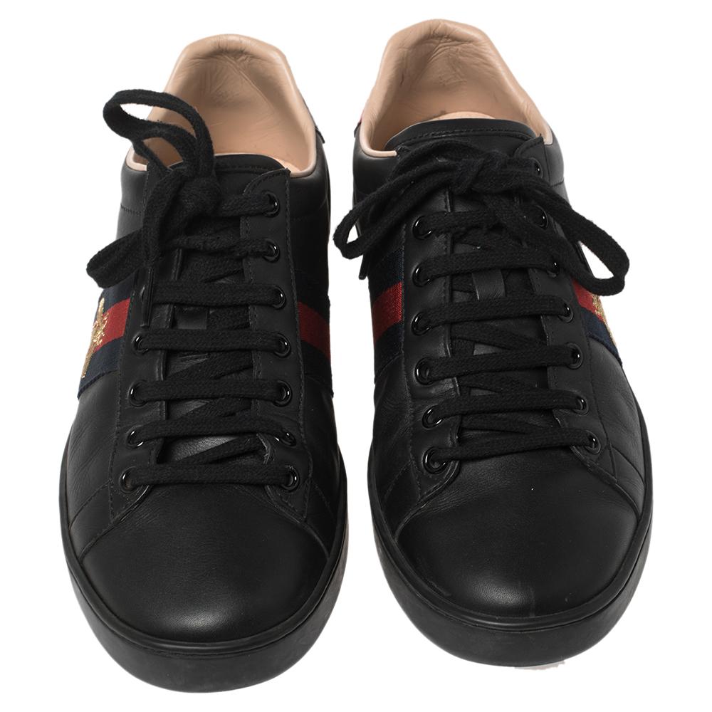Gucci Black Leather Ace Low Top Sneakers Size 39.5 In Good Condition In Dubai, Al Qouz 2