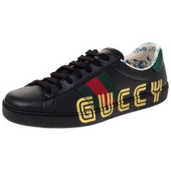 Gucci Black Leather Ace Low Top Sneakers Size 41.5