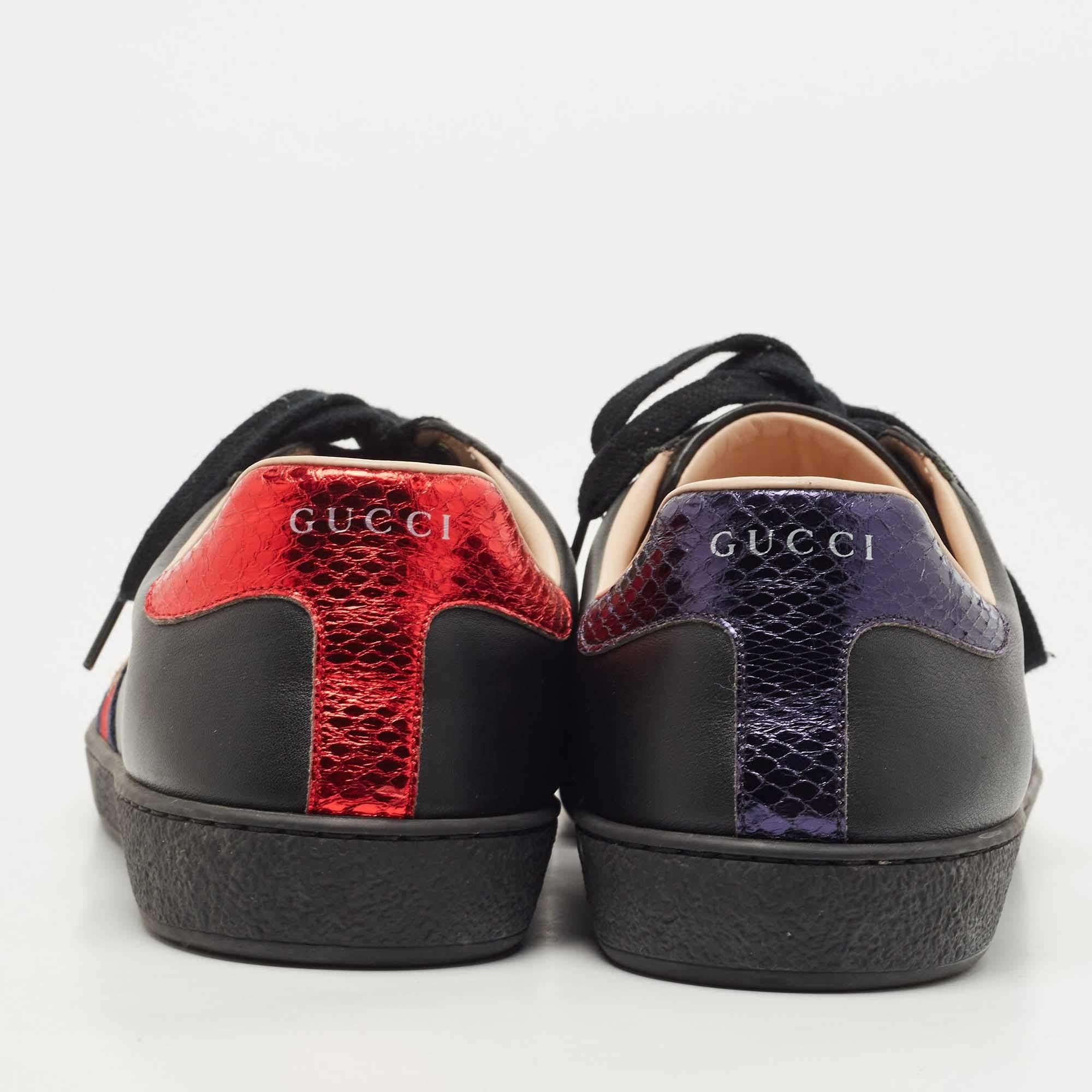 Gucci Black Leather Ace Low Top Sneakers Size 44 In Good Condition In Dubai, Al Qouz 2