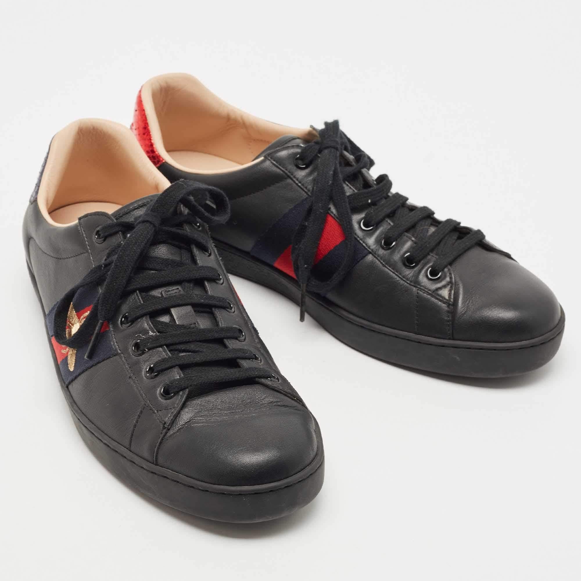 Gucci Black Leather Ace Low Top Sneakers Size 44 1