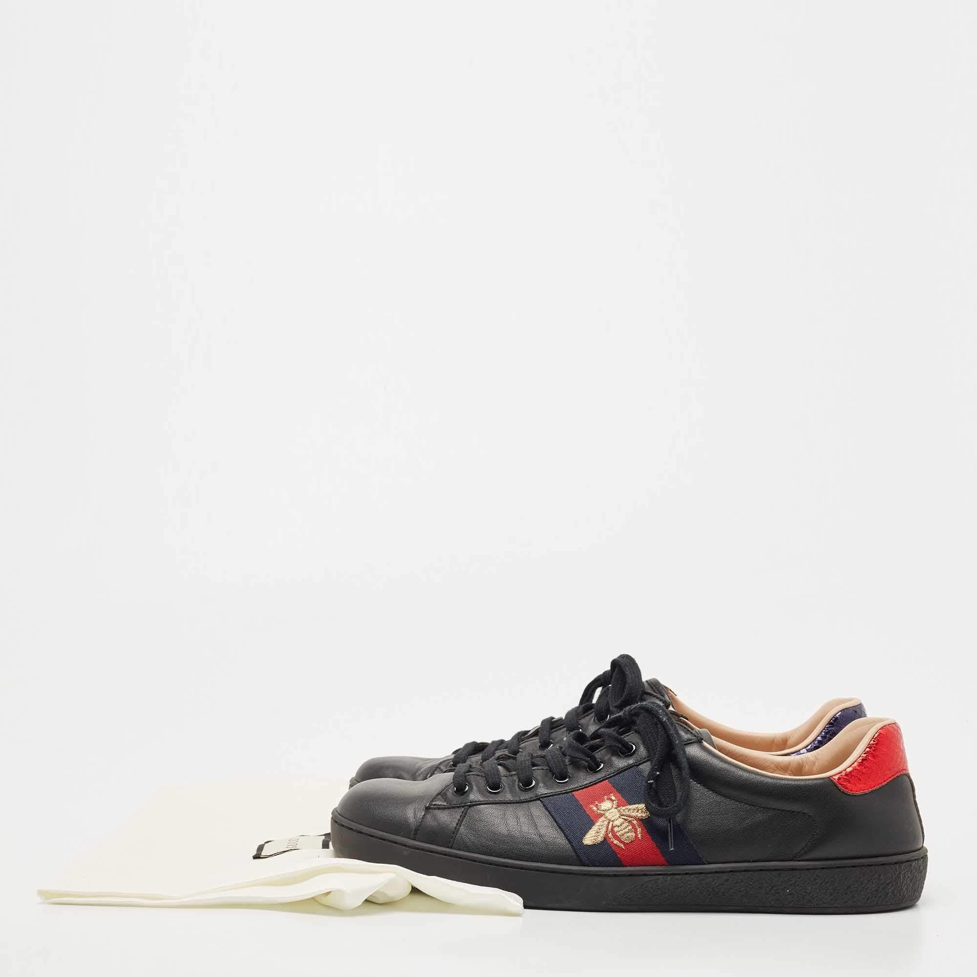 Gucci Black Leather Ace Low Top Sneakers Size 44 4