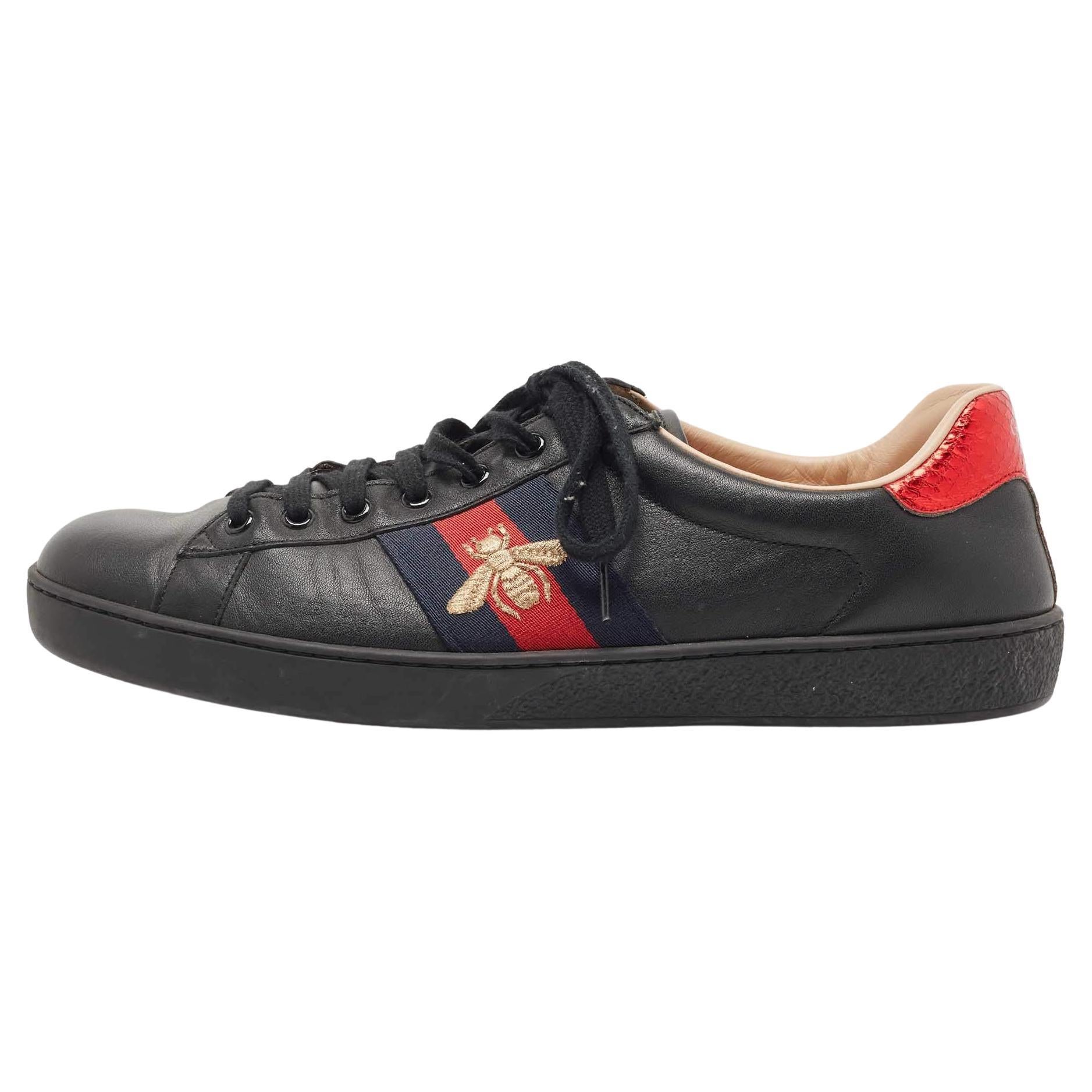 Gucci Black Leather Ace Low Top Sneakers Size 44