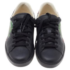 Gucci - Baskets basses en cuir noir à imprimé panthère - Taille 36,5