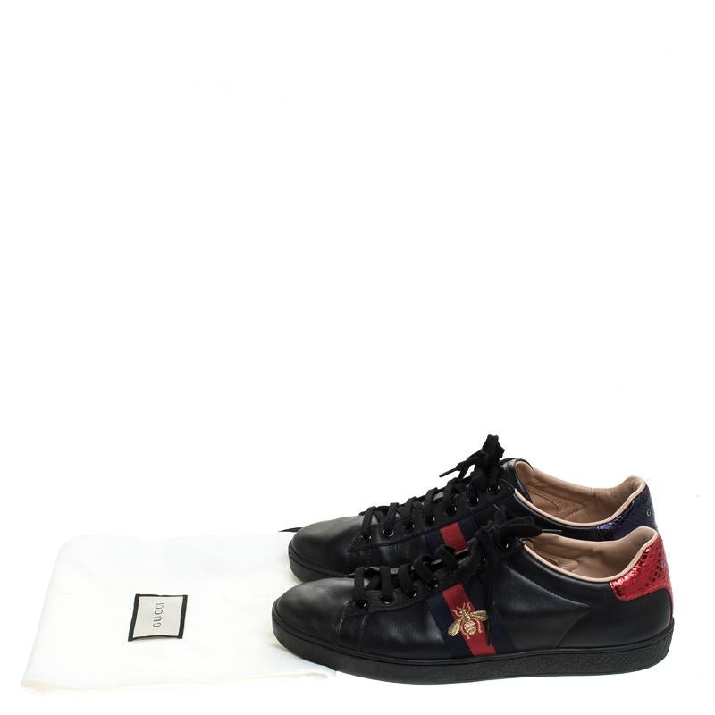 Gucci Black Leather Ace Web Bee Low Top Lace Up Sneakers Size 39.5 4