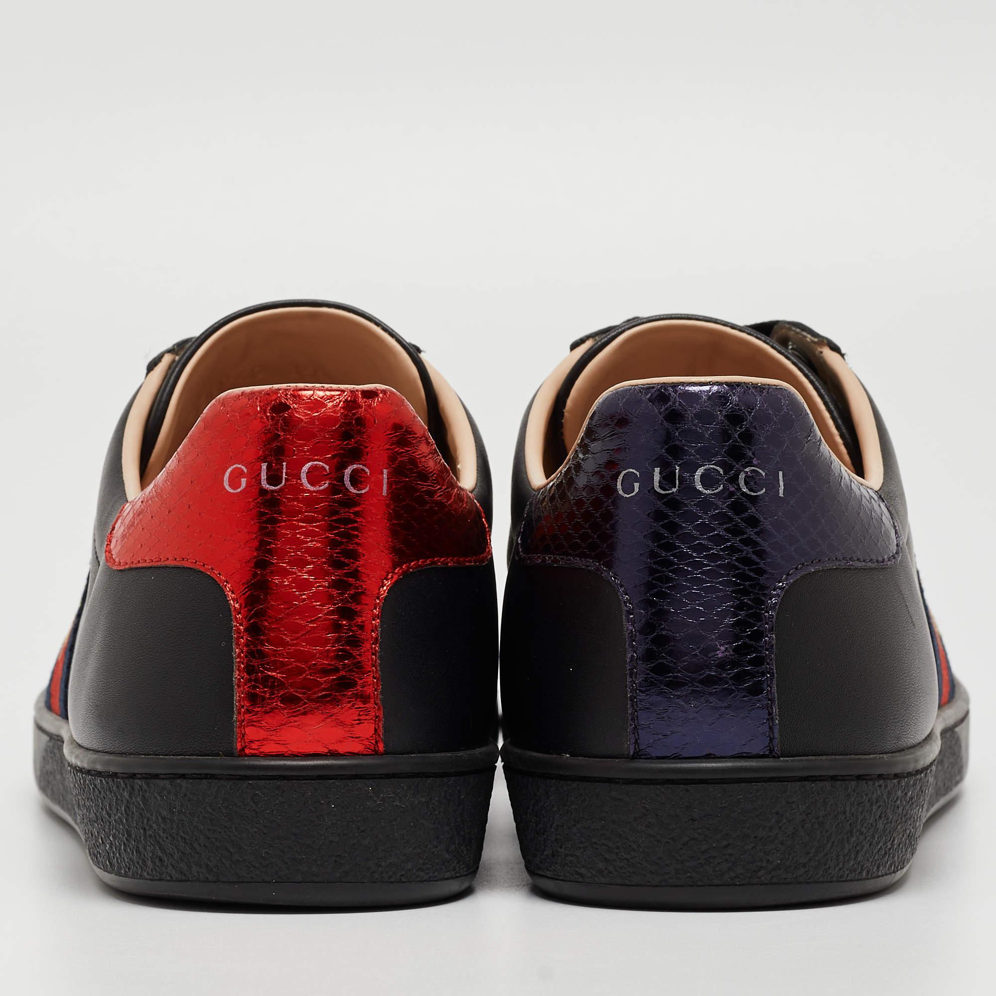 Gucci Black Leather Ace Web Bee Low Top Sneakers Size 39.5 For Sale 2