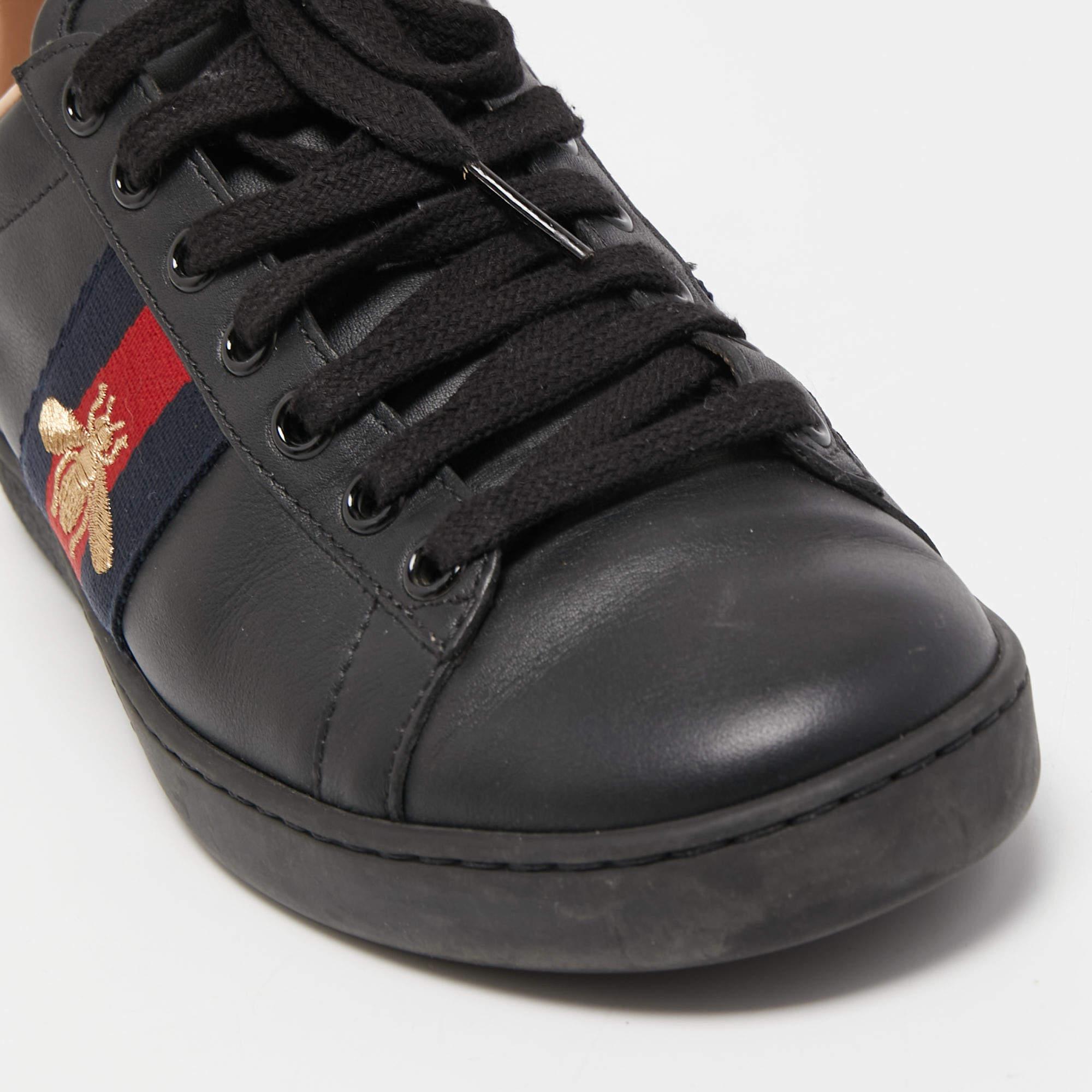 Gucci Black Leather Ace Web Low Top Sneakers Size 36 4