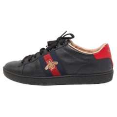 Gucci Black Leather Ace Web Low Top Sneakers Size 36