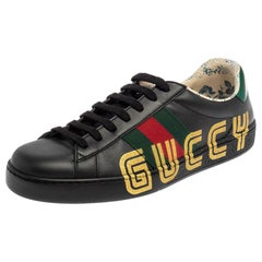 Gucci Schwarz Leder Ace Web Low Top Sneakers Größe 39