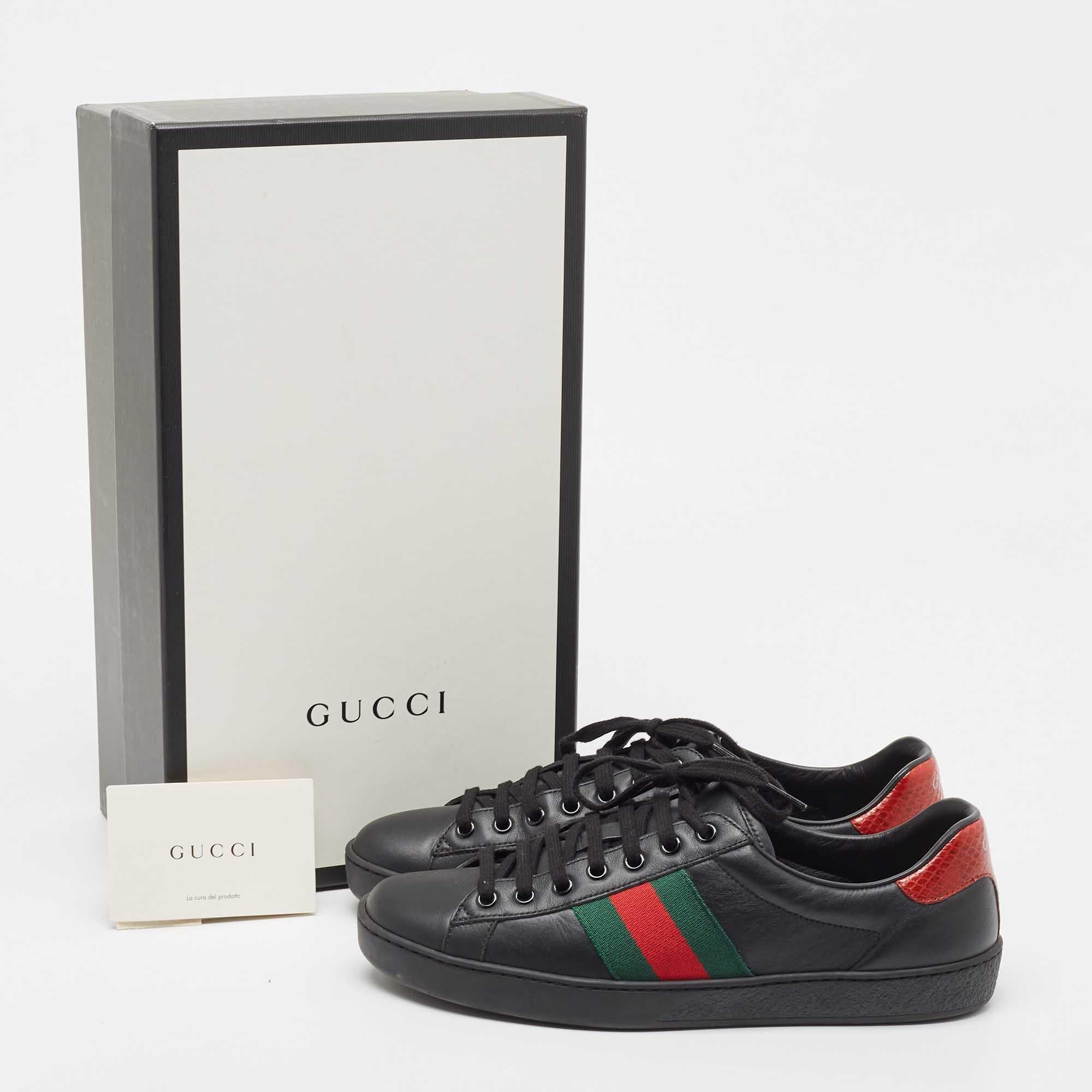 Gucci Black Leather Ace Web Low Top Sneakers Size 41.5 4
