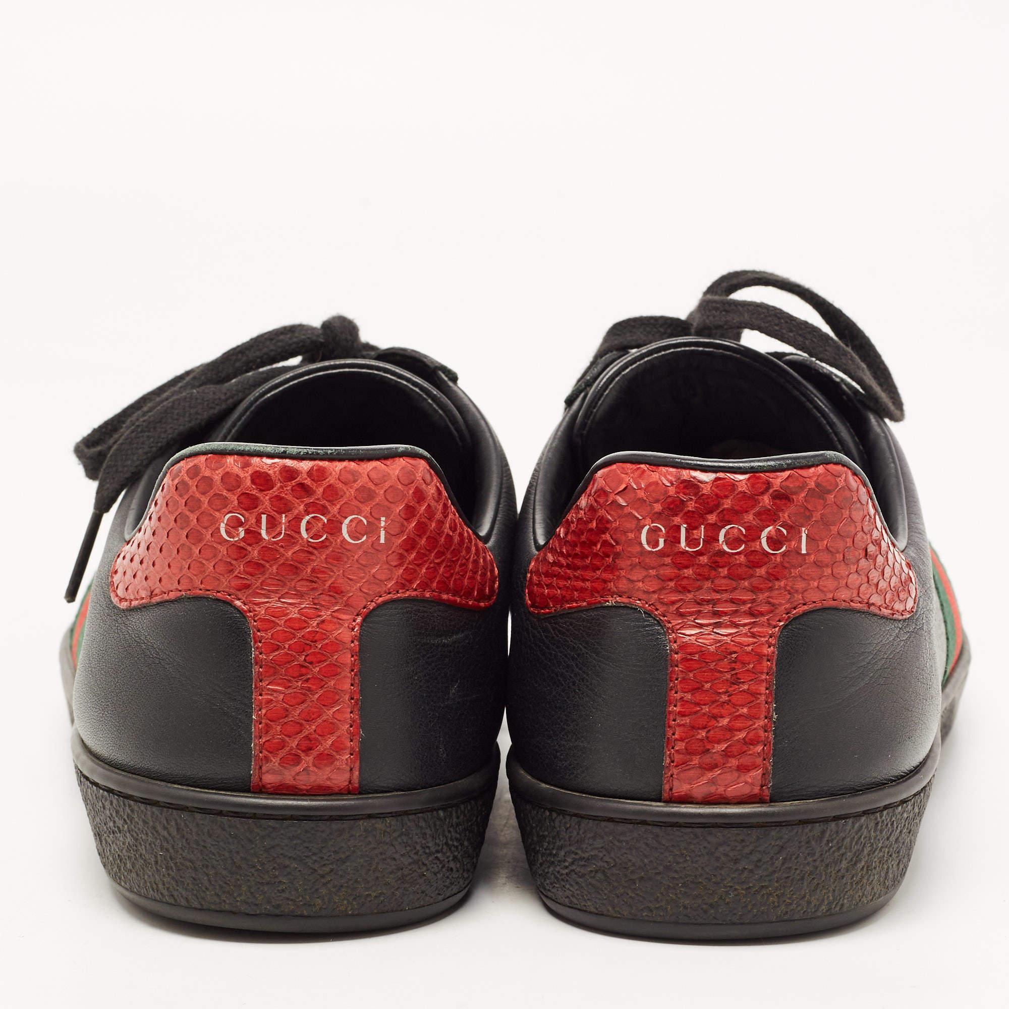 Gucci Black Leather Ace Web Low Top Sneakers Size 42 1