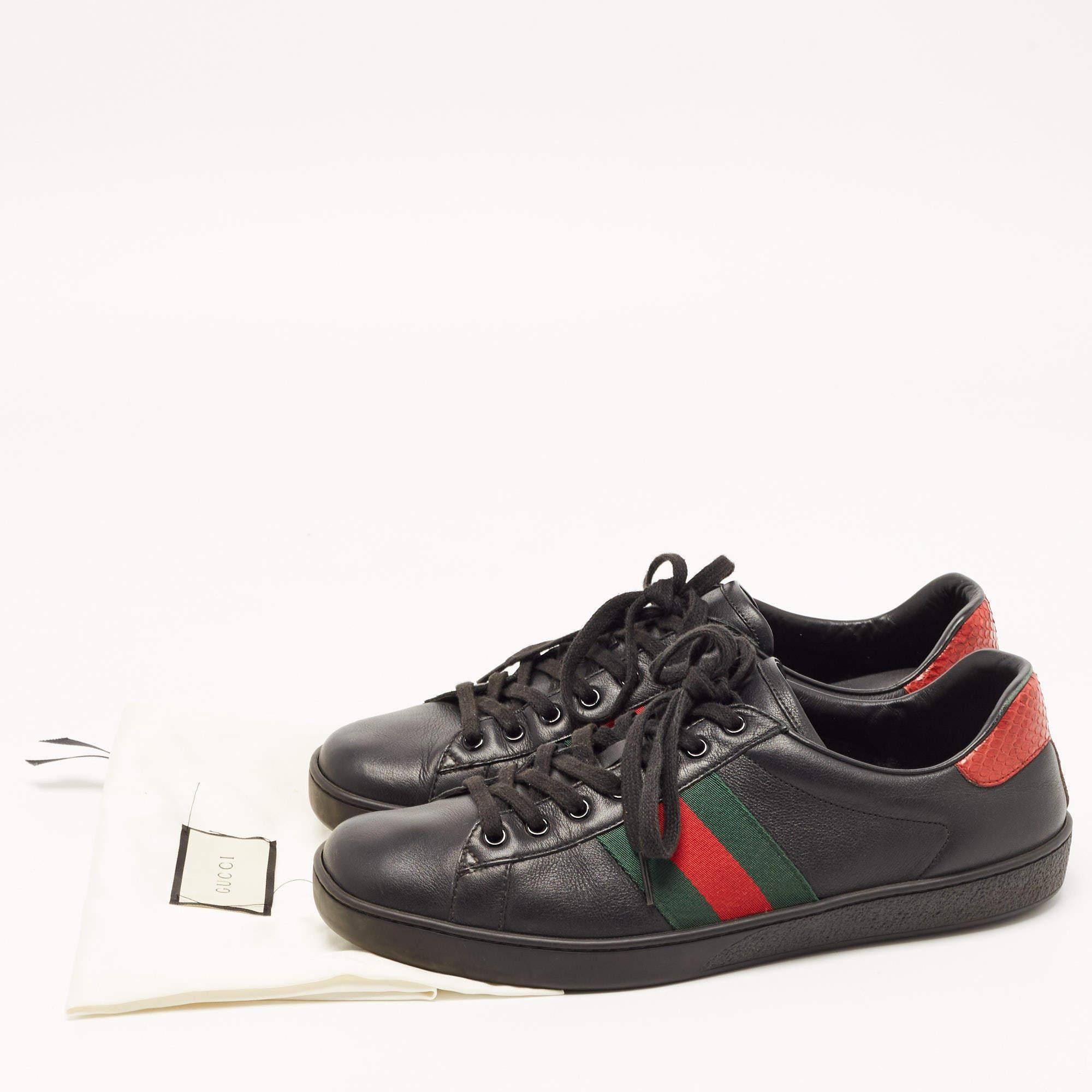 Gucci Black Leather Ace Web Low Top Sneakers Size 42 4