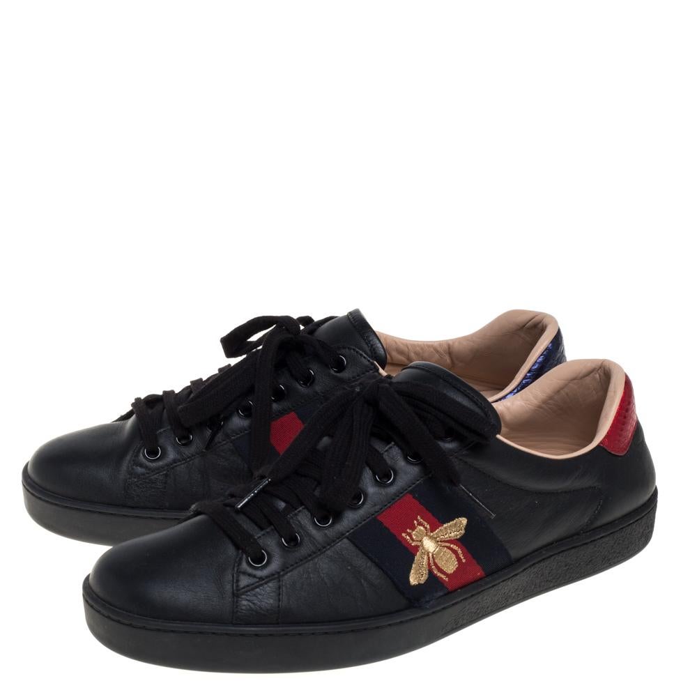 Gucci Black Leather Ace Web Sneakers Size 42.5 2