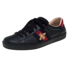 Gucci Black Leather Ace Web Sneakers Size 42.5