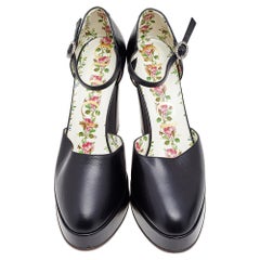 Gucci Black Leather Agon Block Heel Platform Pumps Size 37.5