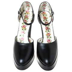 Gucci Black Leather Agon Block Heel Platform Pumps Size 38.5