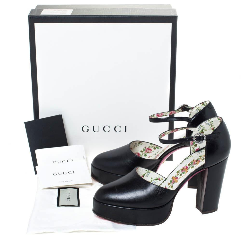 Gucci Black Leather Agon Block Heel Platform Pumps Size 38.5 1
