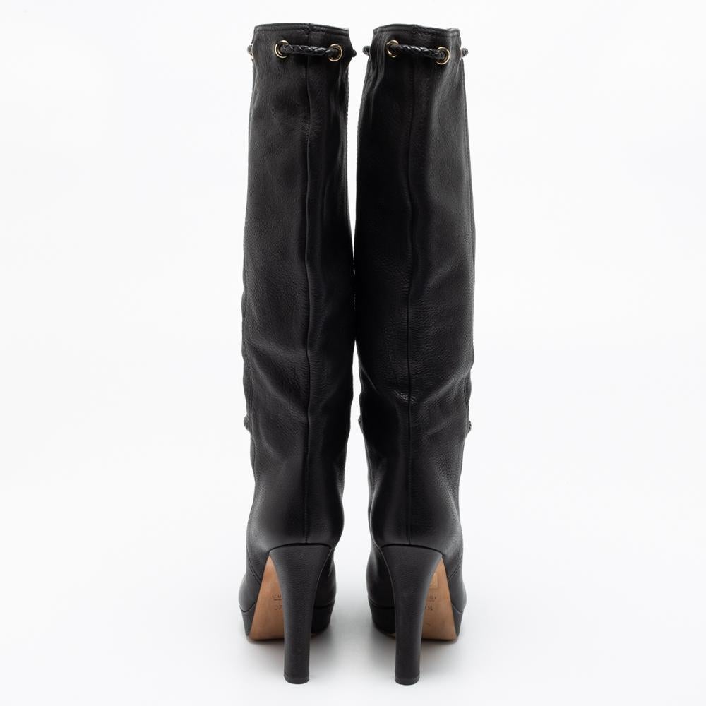 Gucci Black Leather Alexa Platform Knee High Boots Size 37.5 In Good Condition In Dubai, Al Qouz 2