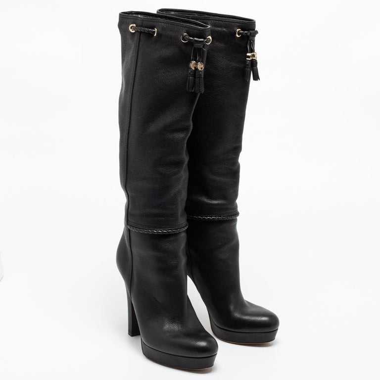 Gucci Black Leather Alexa Platform Knee High Boots Size 37.5 at 1stDibs |  gucci alexa boots