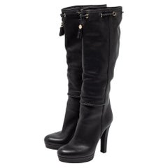 Gucci Black Leather Alexa Platform Knee High Boots Size 37.5