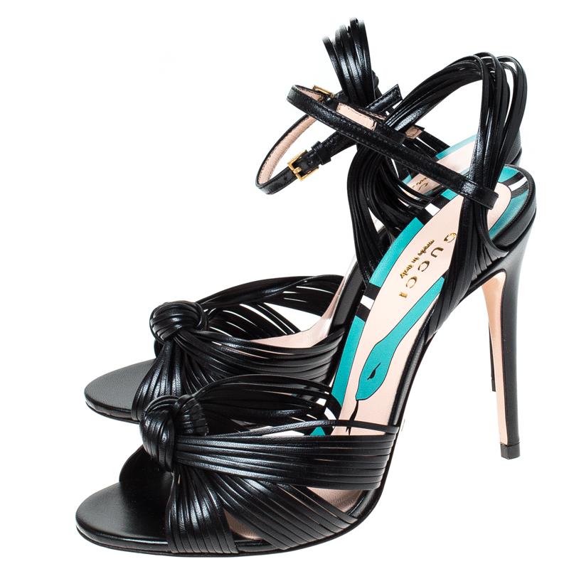 Gucci Black Leather Allie Strappy Knot Sandals Size 35.5 1