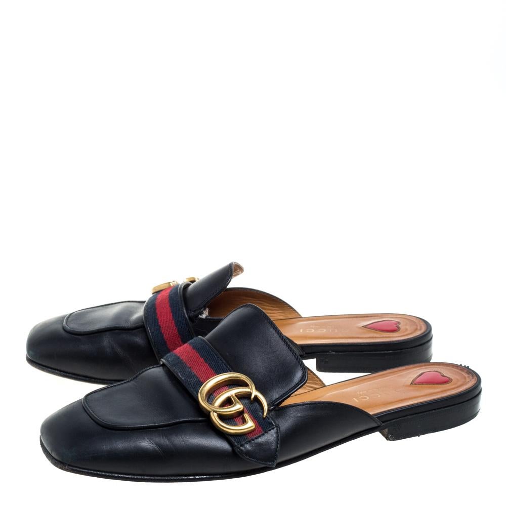 Gucci Black Leather And Canvas GG Web Princetown Slide Mules Size 37 In Good Condition In Dubai, Al Qouz 2