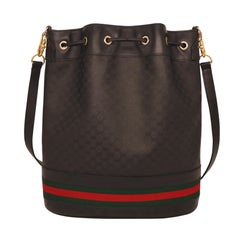 Gucci Black Leather and Canvas Micro Guccissima Drawstring Sherry Line Bag, 1980