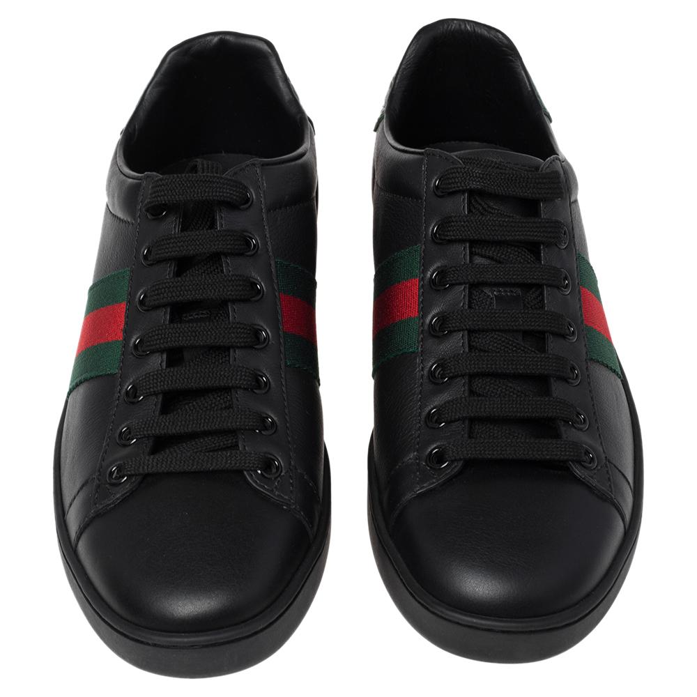Gucci Black Leather And Croc Trim Web Detail Ace Sneakers Size 39