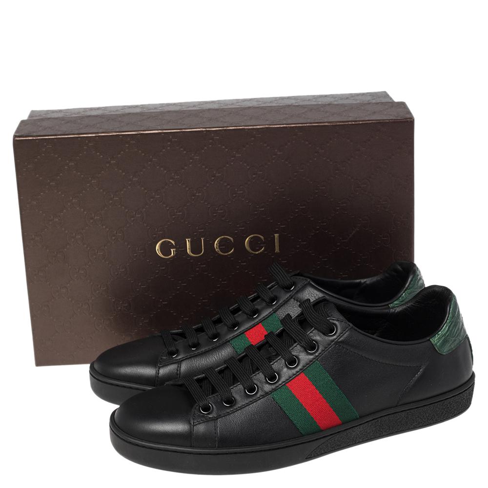 Gucci Black Leather And Croc Trim Web Detail Ace Sneakers Size 39 1