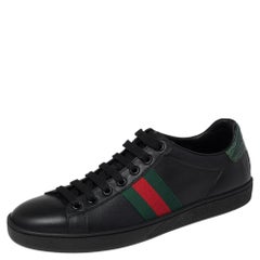Gucci Black Leather And Croc Trim Web Detail Ace Sneakers Size 39