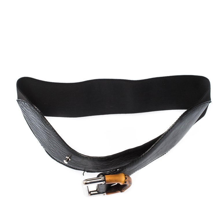 Gucci Black Leather and Elastic Fabric Band Bamboo Buckle Waist Belt 65CM  at 1stDibs | gucci elastic waist belt