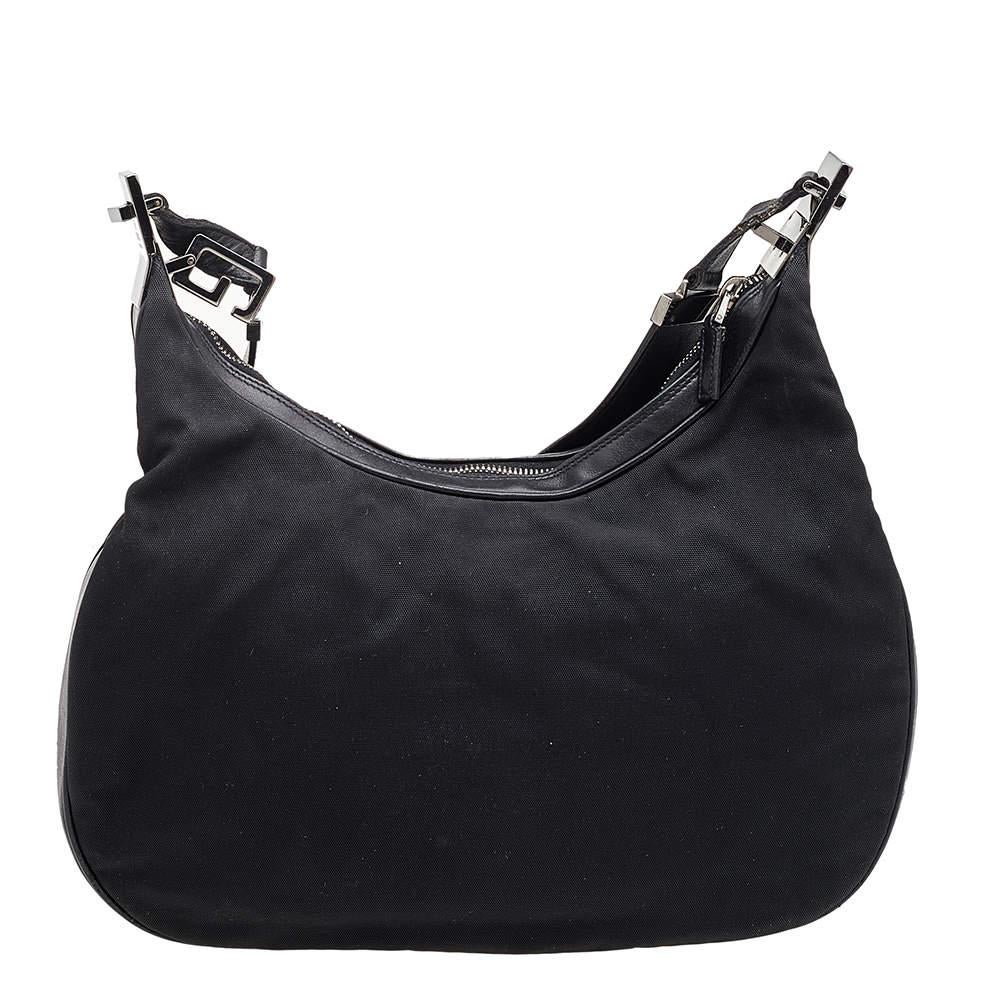 Gucci Black Leather And Fabric Vintage Hobo 7