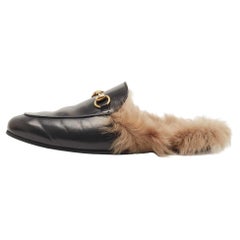 Used Gucci Black Leather And Fur Princetown Mules Size 40.5