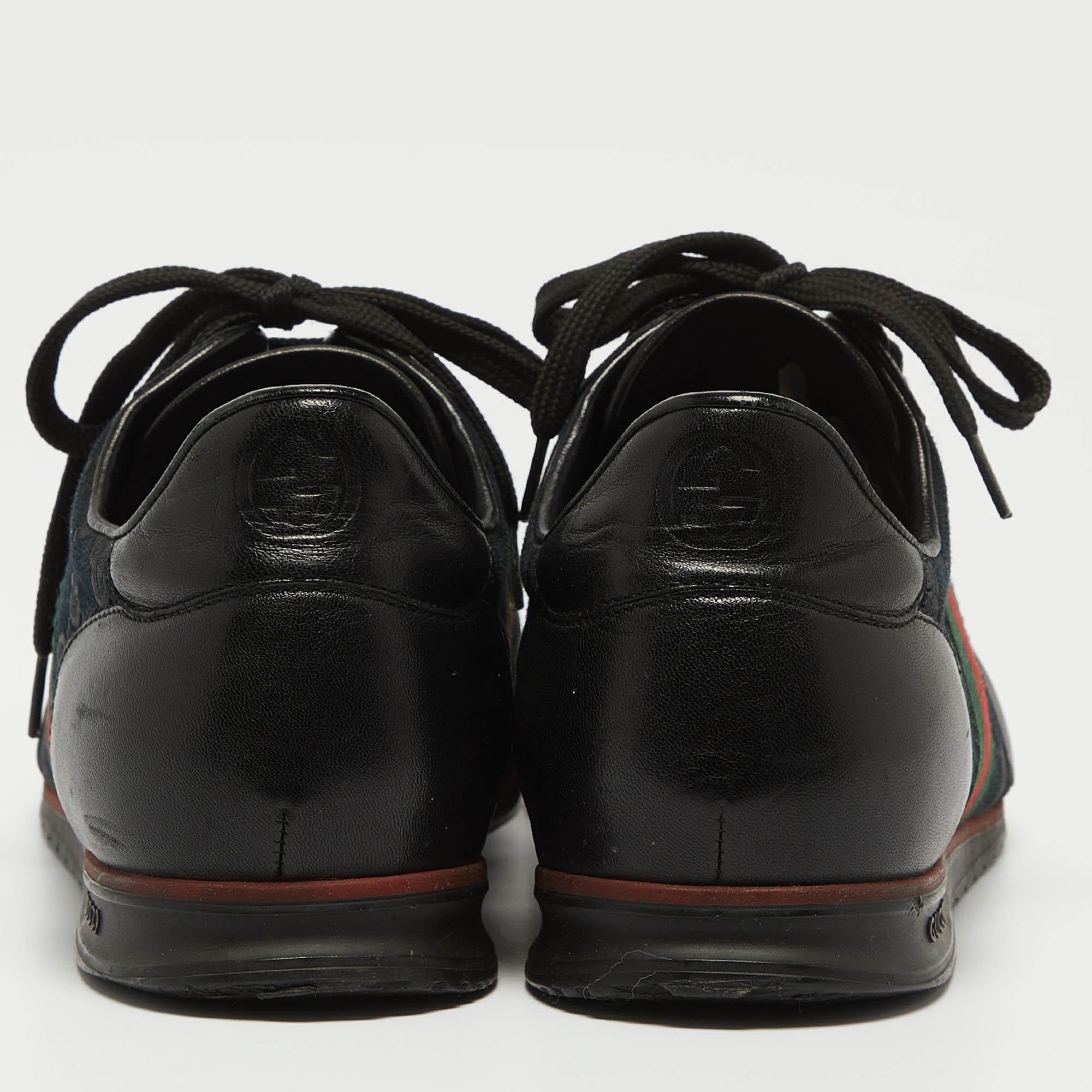 Gucci Schwarz Leder und GG Segeltuch Web Low Top Turnschuhe Größe 44,5 im Angebot 1