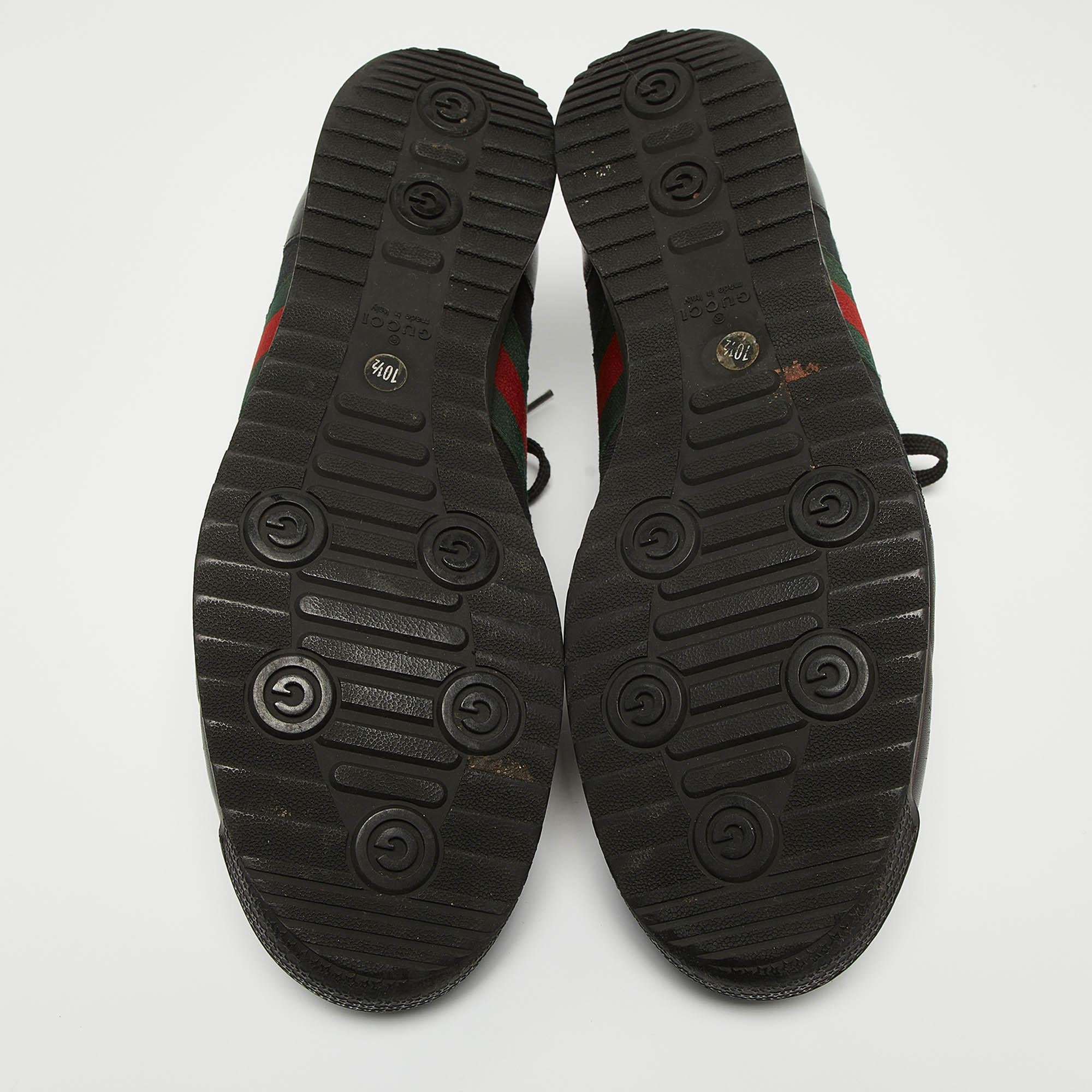 Gucci Schwarz Leder und GG Segeltuch Web Low Top Turnschuhe Größe 44,5 im Angebot 2