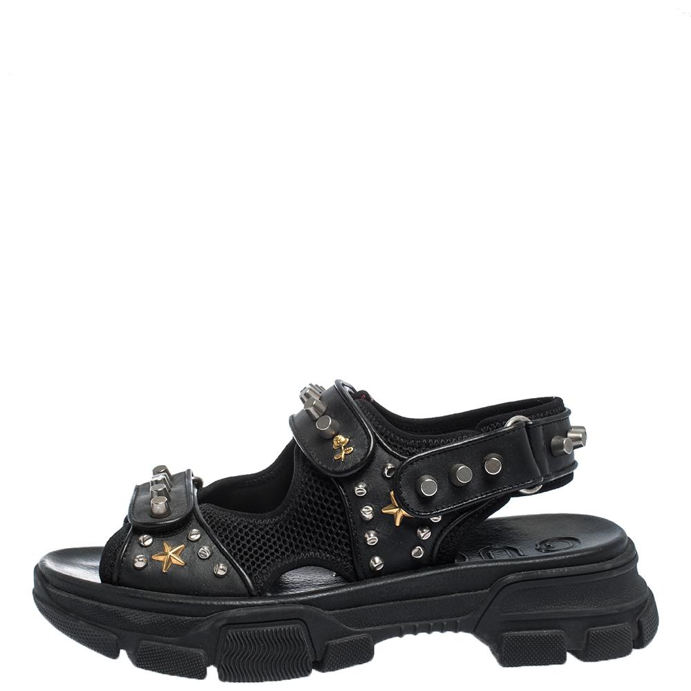 Gucci aguru leather and mesh sandals hot sale