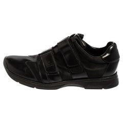 Schwarze Leder- und Mesh-Turnschuhe von Gucci mit doppeltem Reißverschluss Größe 45