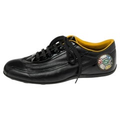 Gucci Black Leather And Patent Low Top Sneakers Size 42.5