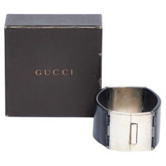 GUCCI Armband aus schwarzem Leder und Silber