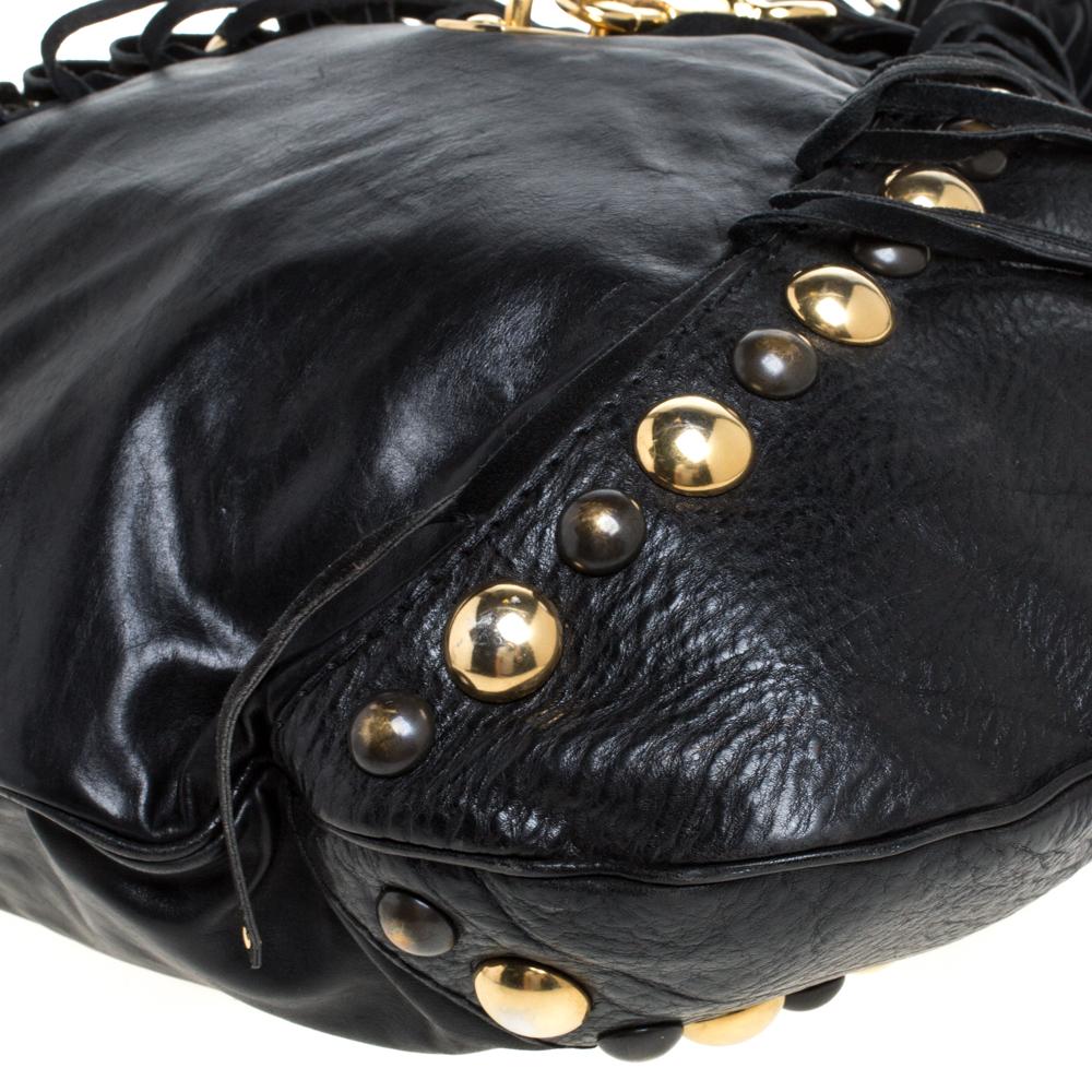 Gucci Black Leather and Suede Babouska Fringe Hobo 6