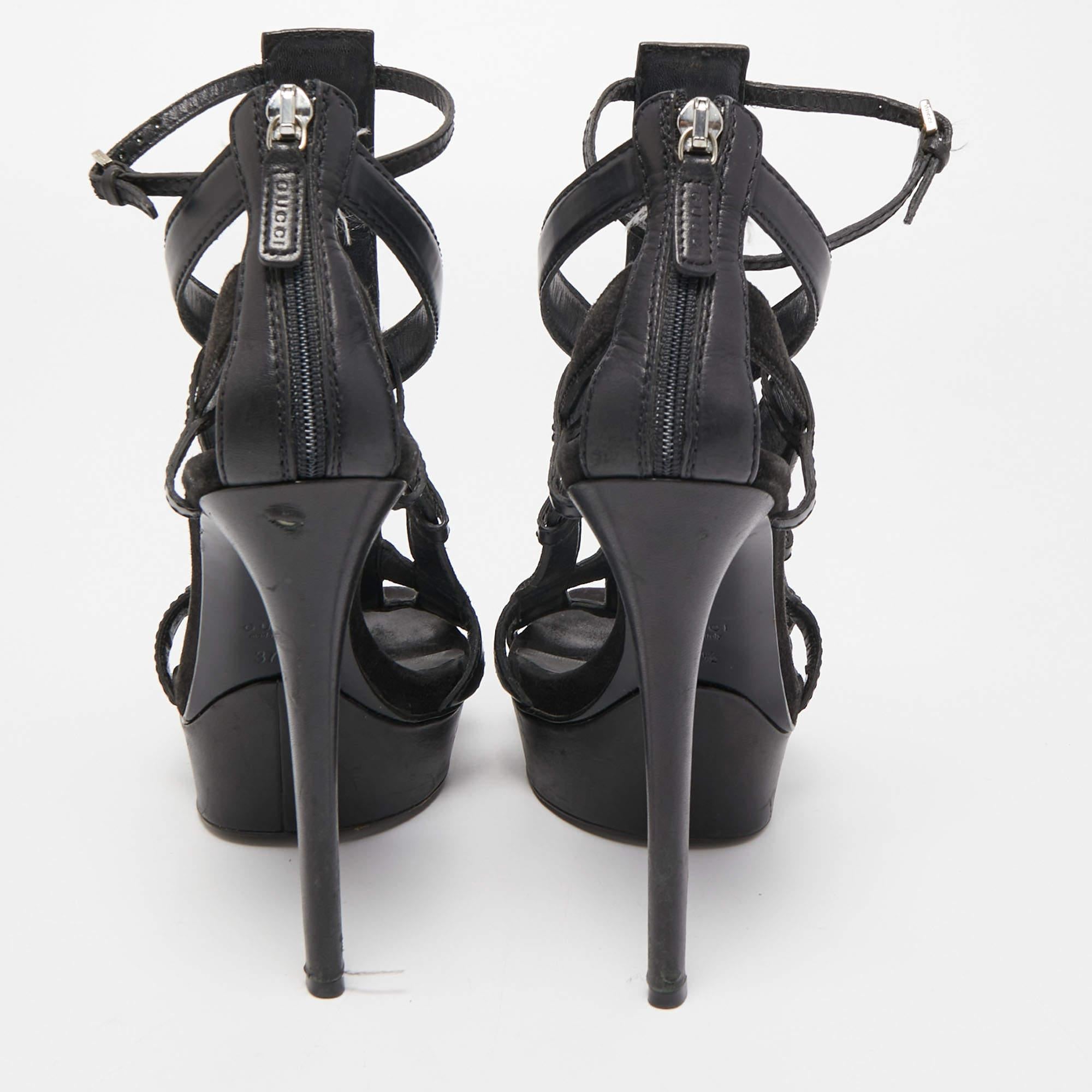 Gucci Black Leather and Suede Daryl Sandals Size 37.5 For Sale 2