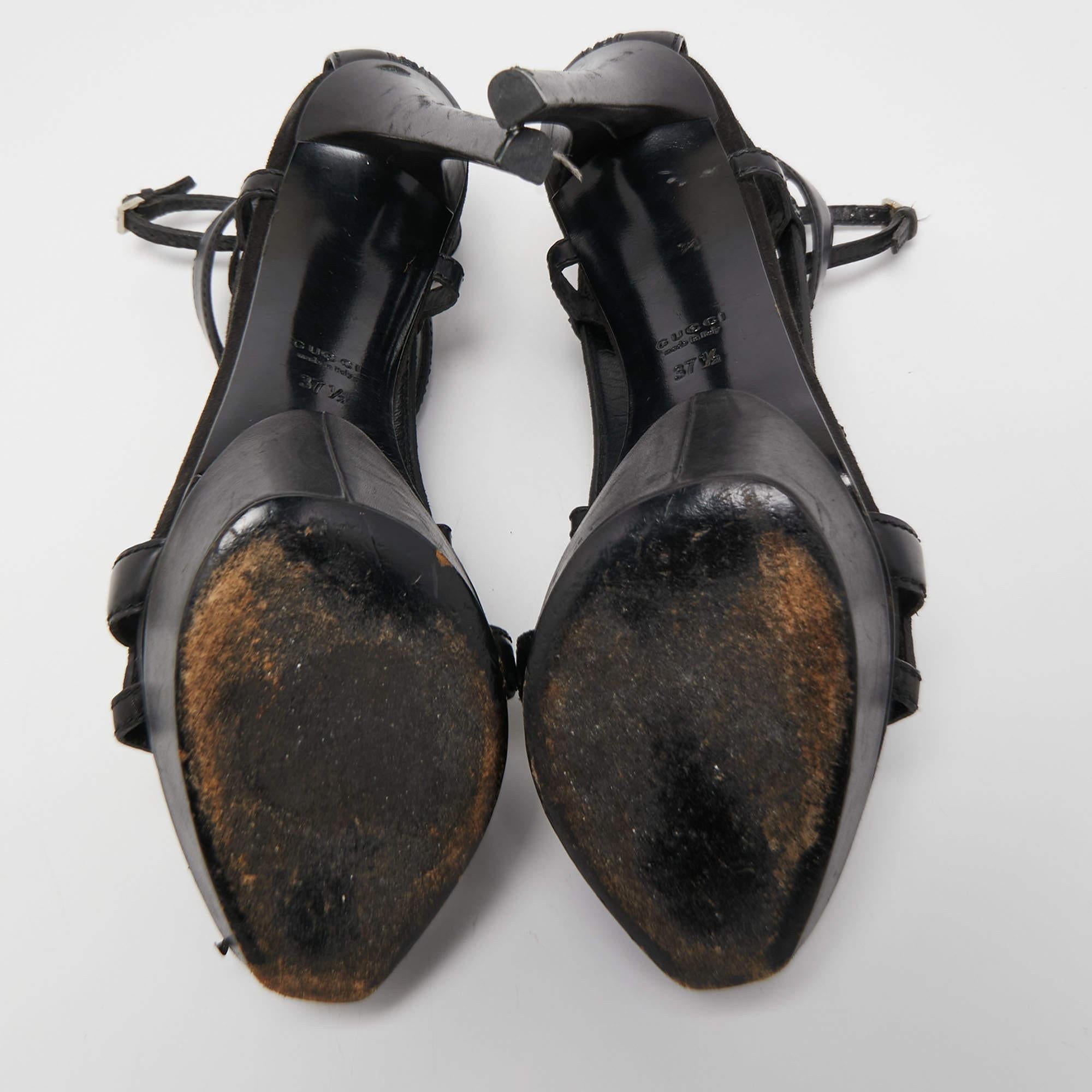 Gucci Black Leather and Suede Daryl Sandals Size 37.5 For Sale 3