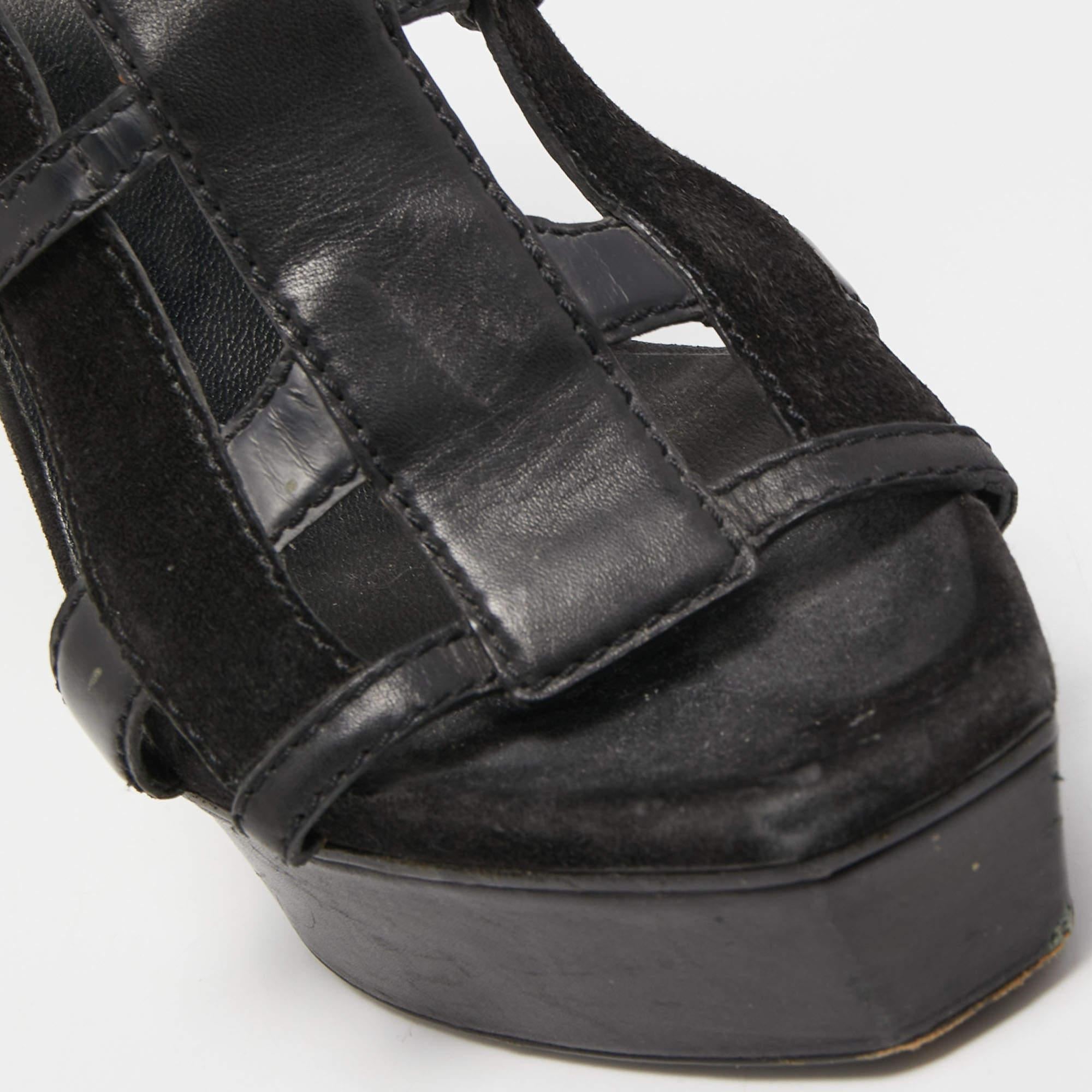 Gucci Black Leather and Suede Daryl Sandals Size 37.5 For Sale 5