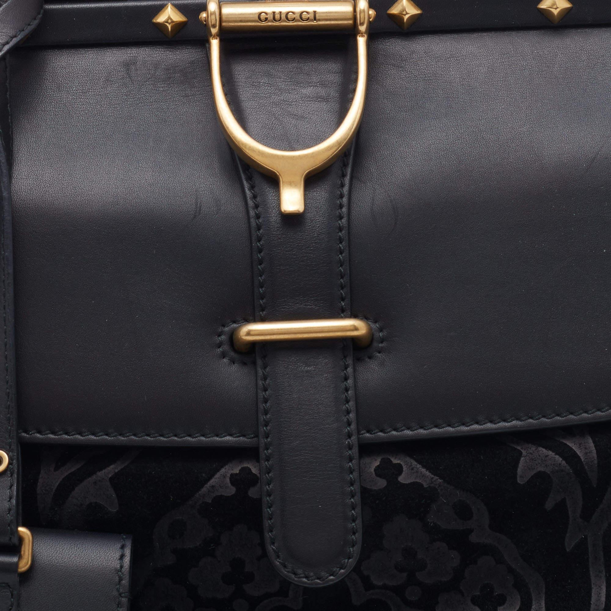 Gucci Black Leather And Suede Lady Stirrup Top Handle Bag 9