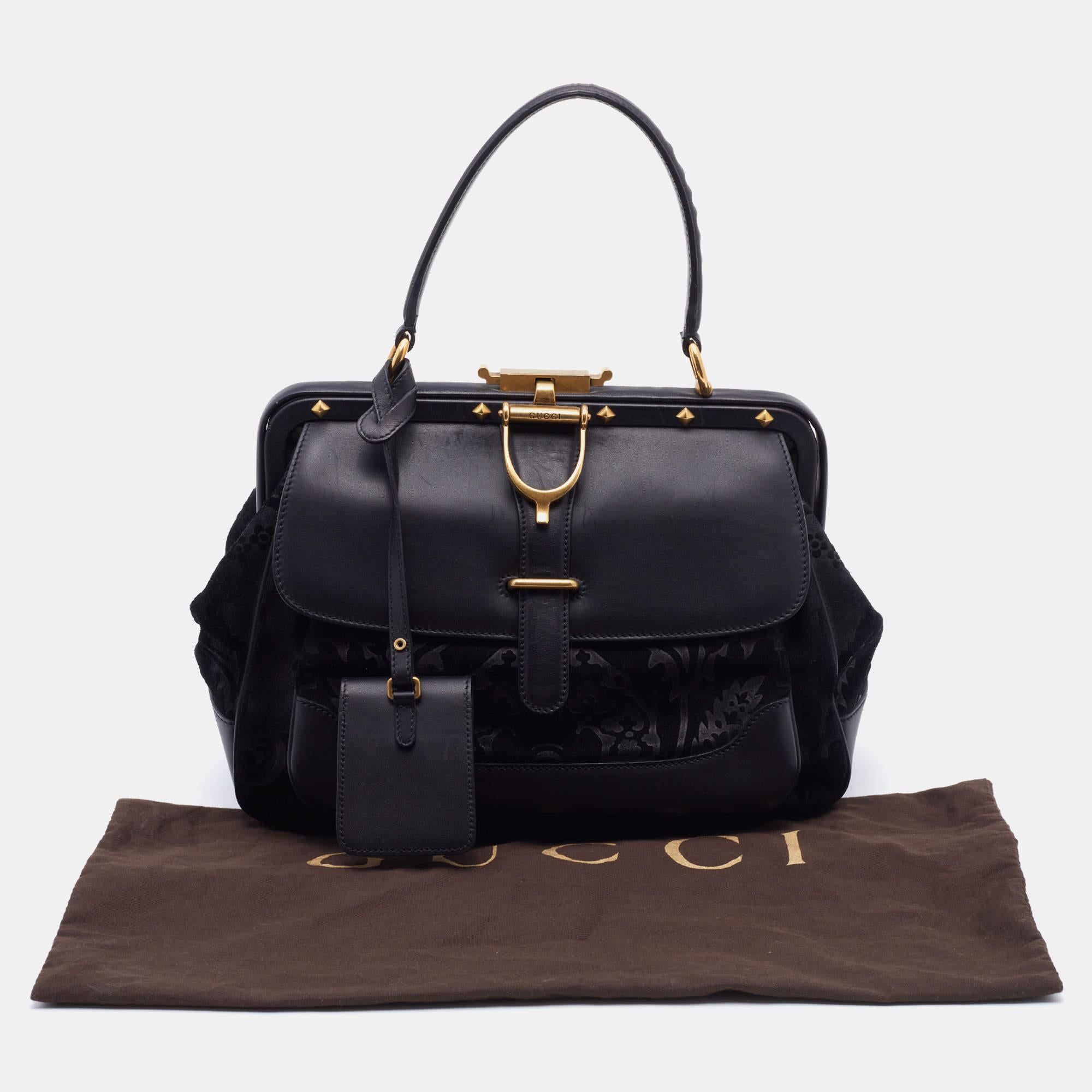 Gucci Black Leather And Suede Lady Stirrup Top Handle Bag 2