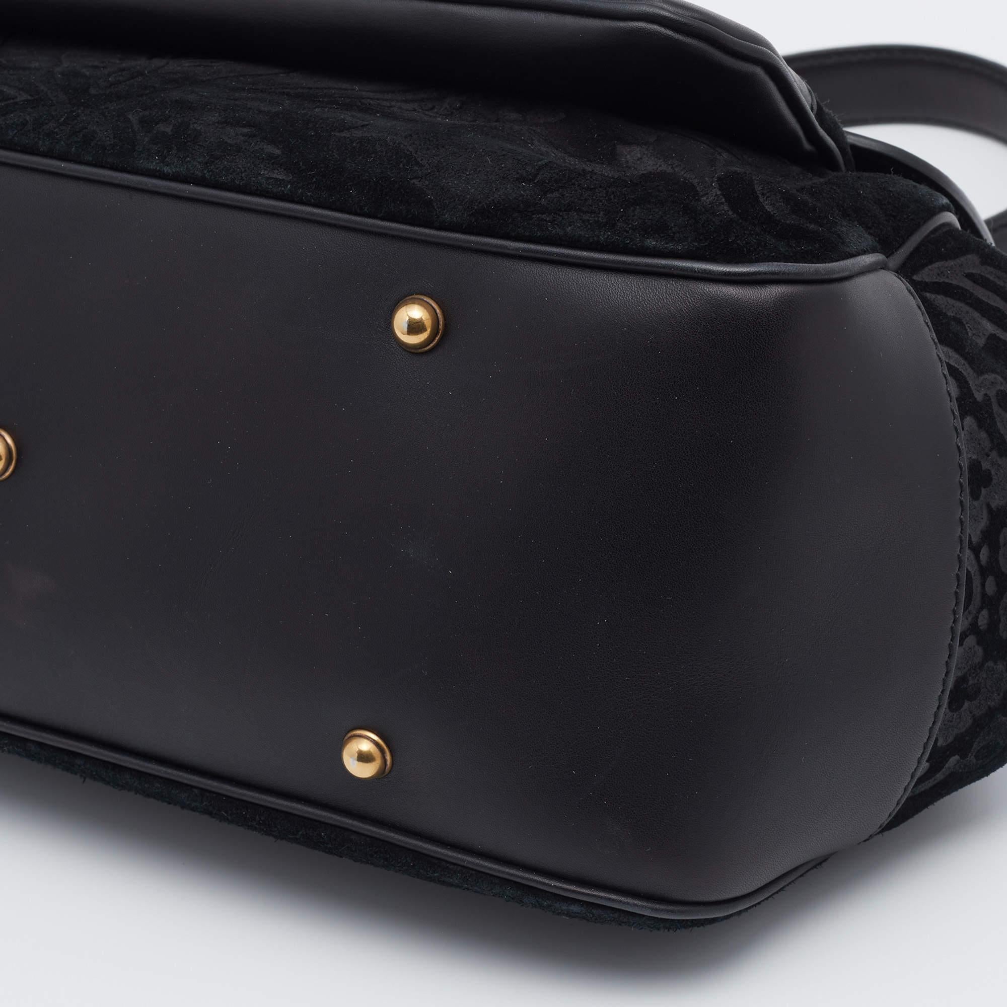 Gucci Black Leather And Suede Lady Stirrup Top Handle Bag 3